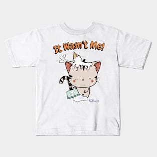 Funny tabby cat got caught stealing ice cream Kids T-Shirt